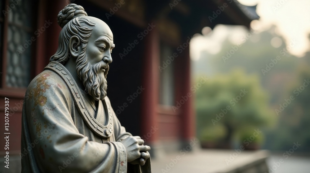 A weathered statue of a contemplative sage, hands clasped, stands before a serene garden, embodying wisdom and tranquility in a peaceful setting. A weathered statue of a contemplative sage, hands clasped, stands before a serene garden, embodying wisdom and tranquility in a peaceful setting.