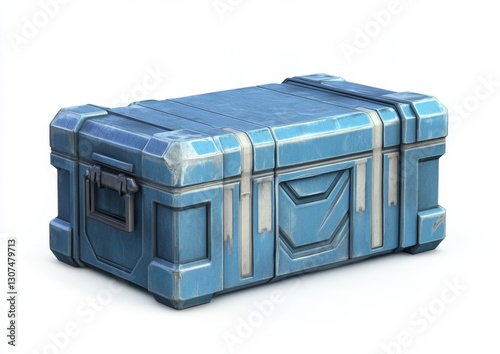 Blue Futuristic Storage Chest on White Background