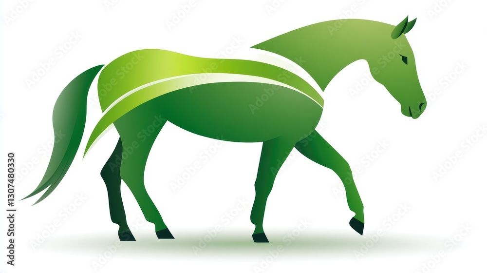 Obraz premium Majestic horse adorned with vibrant green leaves, a symbol of nature's harmony