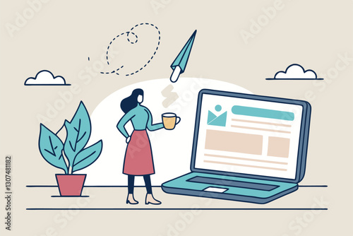 Content writer, blogger or bullet journal, publishing editor or writing article online, copywriter for advertising, freelance journalist concept, creative woman holding pencil with content on website.
