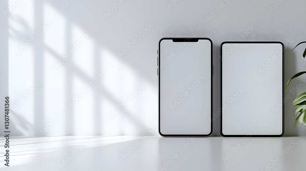Minimalistic Scene with Two Smartphones and Soft Natural Light Minimalistic Scene with Two Smartphones and Soft Natural Light