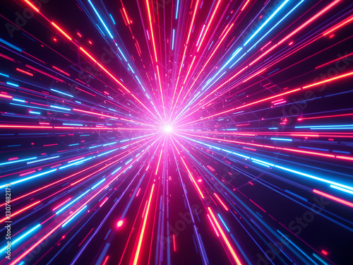 Neon High-Speed Light Streams: Futuristic Technology Grid & Glowing Digital Motion Trails