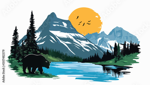 Explore Glacier National Park, Montana Through a Vector Illustration .eps photo