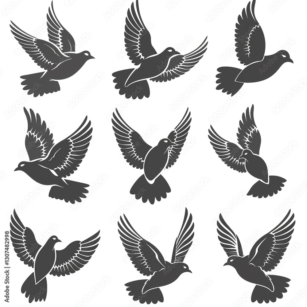 Fototapeta premium Elegant Silhouette of Soaring Doves