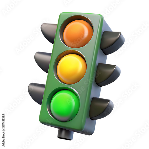 Red and green traffic light on a white background with road safety signals and 3D semaphore design photo