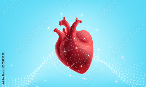 Medical theme horizontal illustration with red heart on abstract background