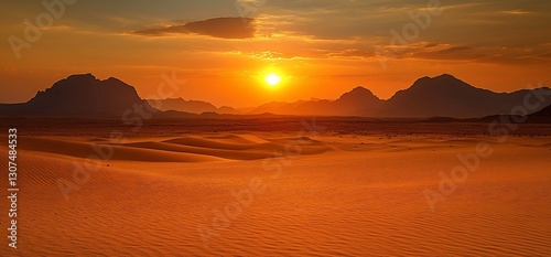 Desert sunset with mountains