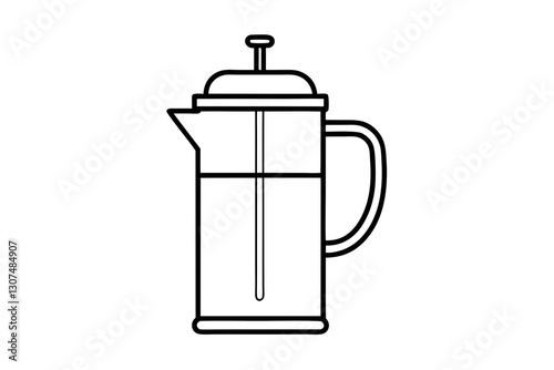 Minimalist French Press Line Drawing Vector for Coffee-Themed Designs

