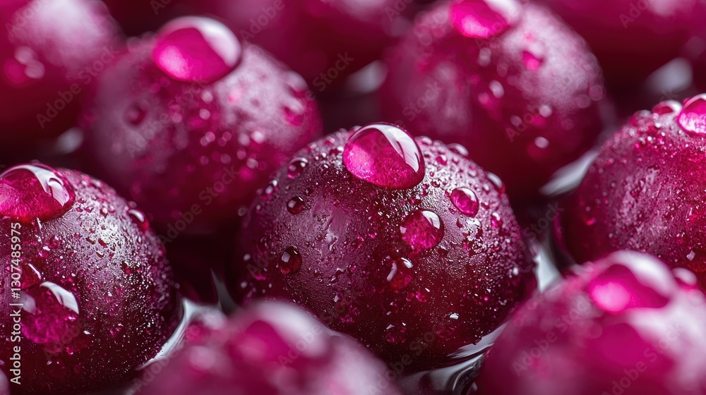 Dew-covered red grapes, close-up, studio, background blur, food photography Dew-covered red grapes, close-up, studio, background blur, food photography