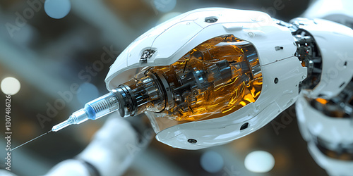 futuristic robotic arm delivering painless vaccination with precision photo