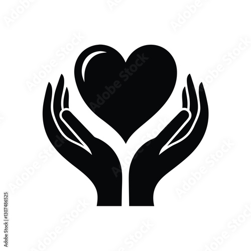 heart on hands icon silhouette