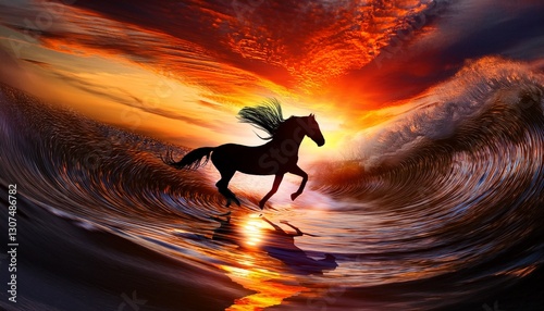 dragon horse running in the water