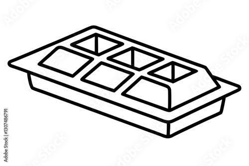 Modern Ice Cube Tray Line Art – Summer Beverage Vector Icon

