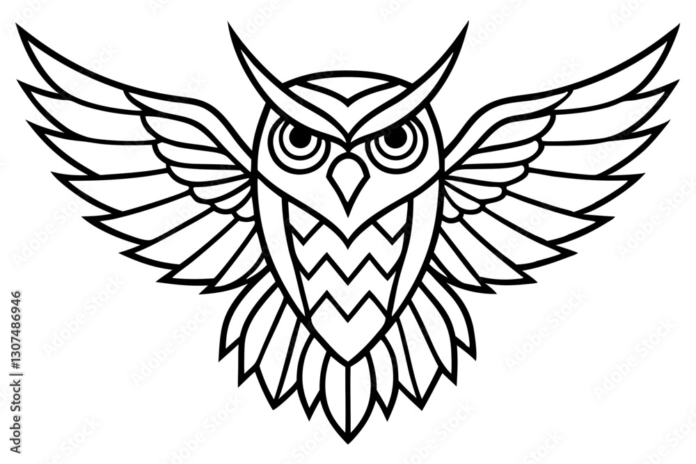 Obraz premium Owl with Symmetrical Wings – Modern Line Art Vector for Wildlife and Nature Designs