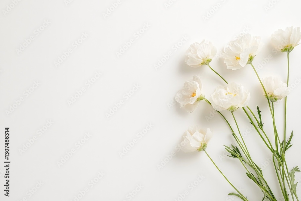 Obraz premium delicate bouquet of spring flowers gently rests on pristine white surface capturing essence of mother day with soft