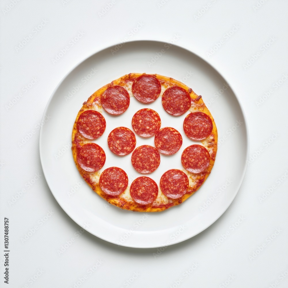 Overhead Shot of Pepperoni Pizza on White Plate Overhead Shot of Pepperoni Pizza on White Plate