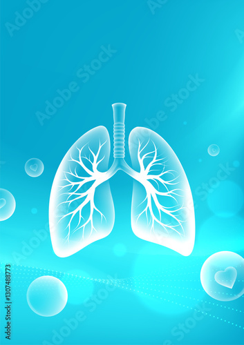 Medical theme vertical illustration of transparent lungs on abstract background