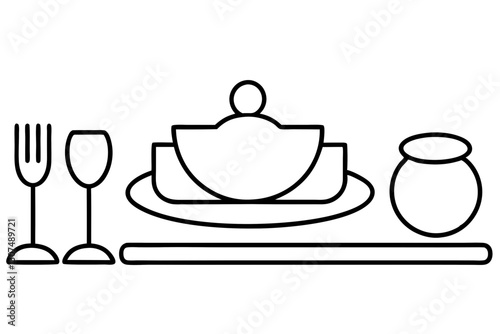 "Stylized Line Art of a Dining Set with Plates and Forks - SVG Vector Illustration"

