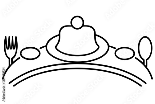 "Stylized Line Art of a Dining Set with Plates and Forks - SVG Vector Illustration"

