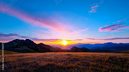 Dreamlike Sunset Over Rolling Hills