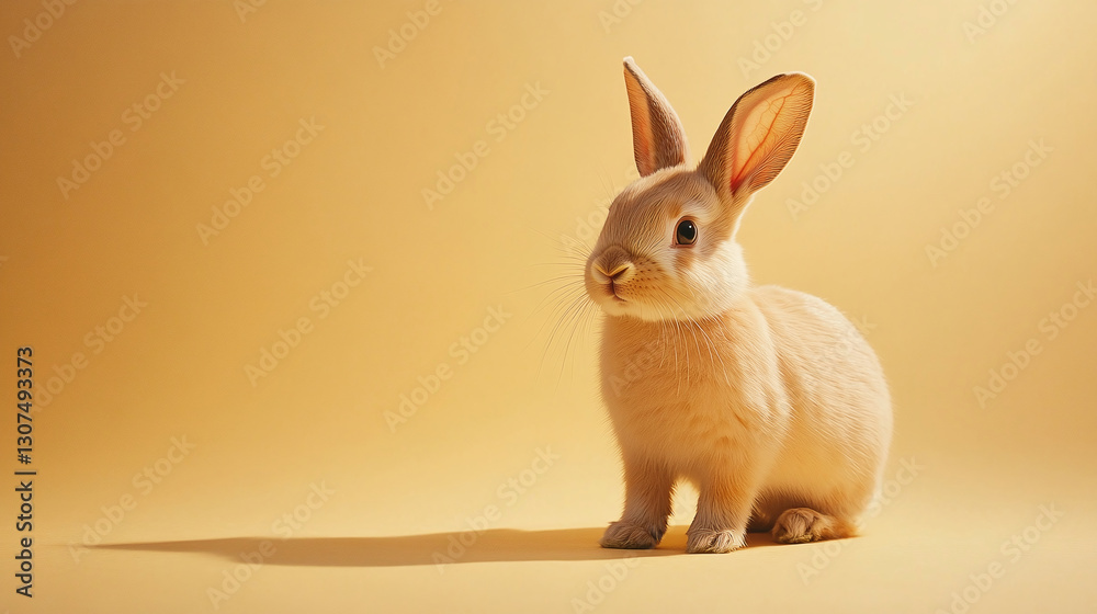 Obraz premium Golden rabbit portrait with gentle light and shadow, showcasing soft fur against a warm-toned background. A simple, elegant studio shot.