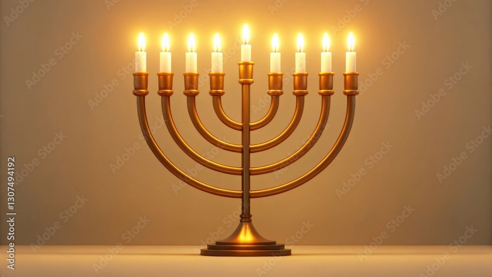 a traditional menorah with eight lit candles. The menorah is made of gold and has a warm, inviting glow a traditional menorah with eight lit candles. The menorah is made of gold and has a warm, inviting glow