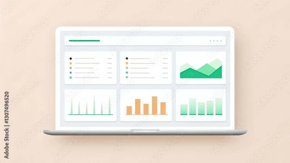 laptop displaying a dashboard with various charts and graphs. The dashboard provides a clear overview of key performance indicators laptop displaying a dashboard with various charts and graphs. The dashboard provides a clear overview of key performance indicators