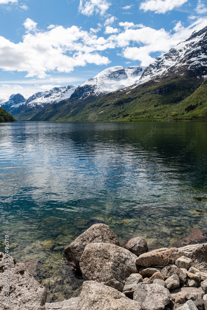 Naklejka premium Lake view in the mountains a summer day in West Norway