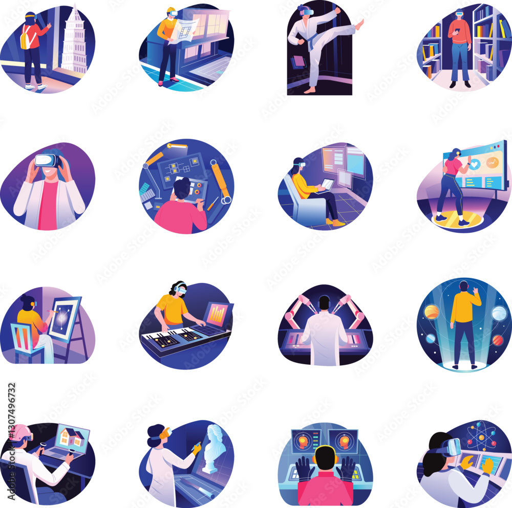Fototapeta premium Collection of Flat Style Futuristic Technology Illustrations