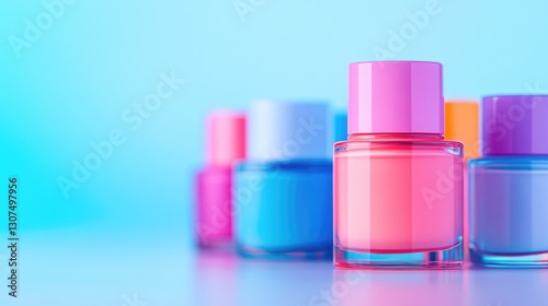 array of vibrant nail polish bottles lined up on sleek surface showcasing spectrum of vivid colors