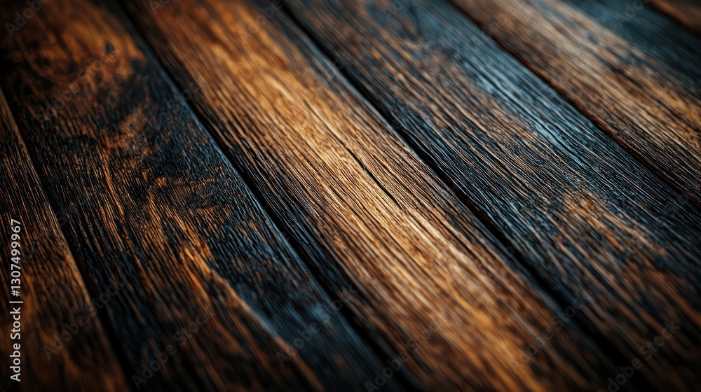 Fototapeta premium Dark wood texture background, rustic planks, diagonal perspective, product display
