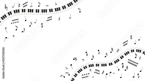 ピアノの鍵盤と音符　白黒　16：9