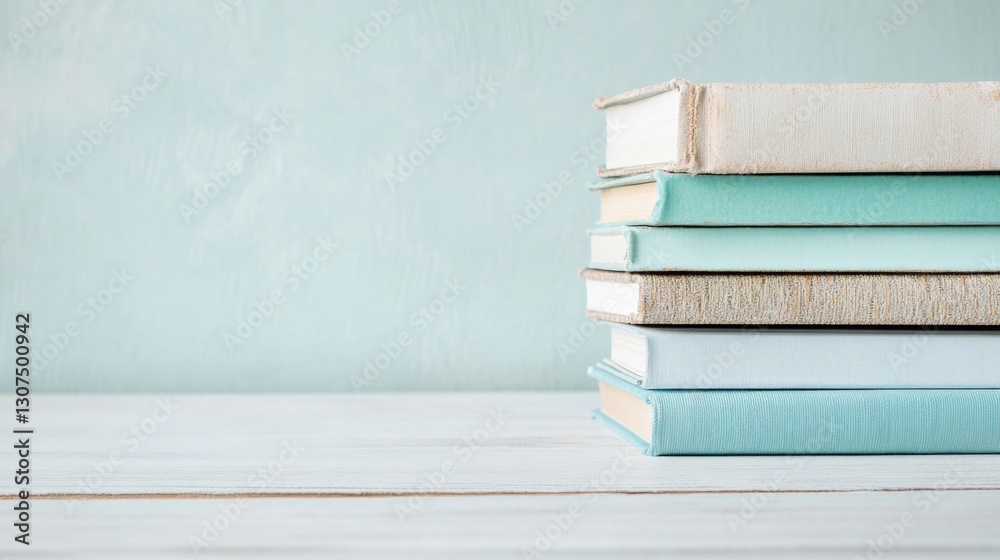 close-up of neatly stacked pile of study materials on clean wooden table showcasing elegantly organized arrangement