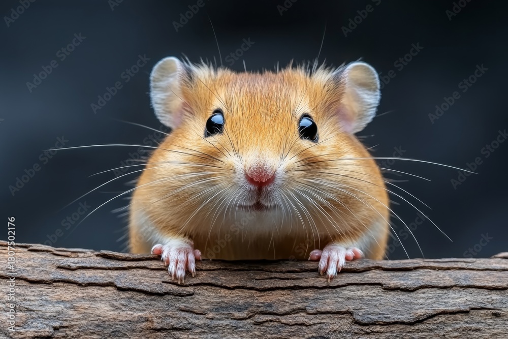 A spiny mouse balancing on a tree branch, looking down cautiously A spiny mouse balancing on a tree branch, looking down cautiously
