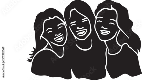 Three friends laughing together silhouette vector