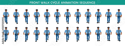 Police walk cycle animation sequence, Frame by frame animation of police officer walk.