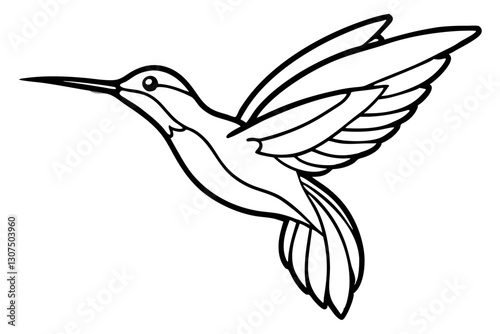 Stylized Hummingbird Line Drawing – Minimalist Bird in Flight Vector

