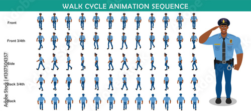Police walk cycle animation sequence, Frame by frame animation of police officer walk.