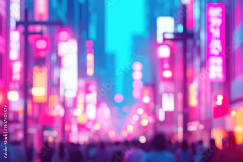 bustling street scene in tokyo at night with glowing neon lights and busy pedestrians capture energy and vibrant color