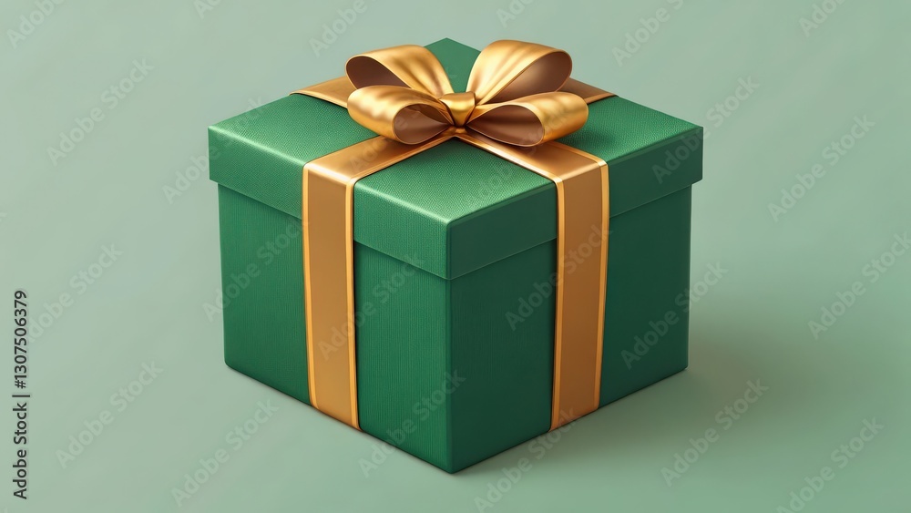 Obraz premium a vibrant green gift box tied with a golden ribbon, perfect for any celebration or special occasion.