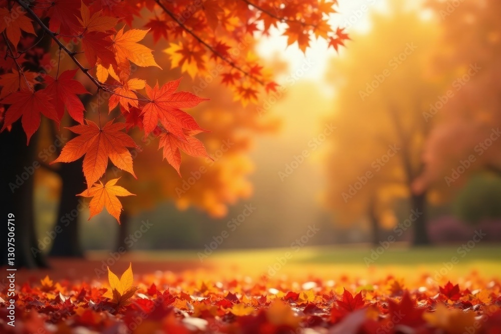 Autumnal Landscape Vibrant Maple Leaves and Golden Sunlight Illuminate a Serene Park Setting Autumnal Landscape Vibrant Maple Leaves and Golden Sunlight Illuminate a Serene Park Setting