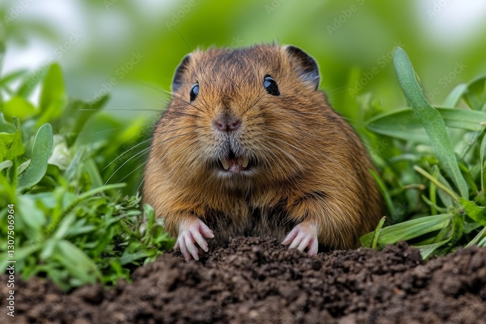 A vole scurrying through the undergrowth, its tiny feet barely visible A vole scurrying through the undergrowth, its tiny feet barely visible