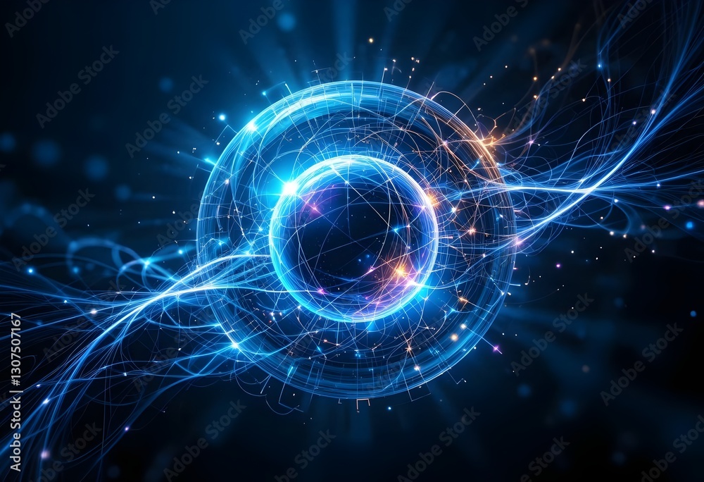 Obraz premium Abstract Glowing Sphere with Network Connections, Digital Technology Concept