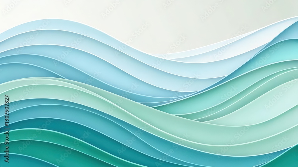 Obraz premium abstract waves in shades of blue and green, evoking a sense of calmness and serenity. The design resembles layered paper with soft, flowing lines