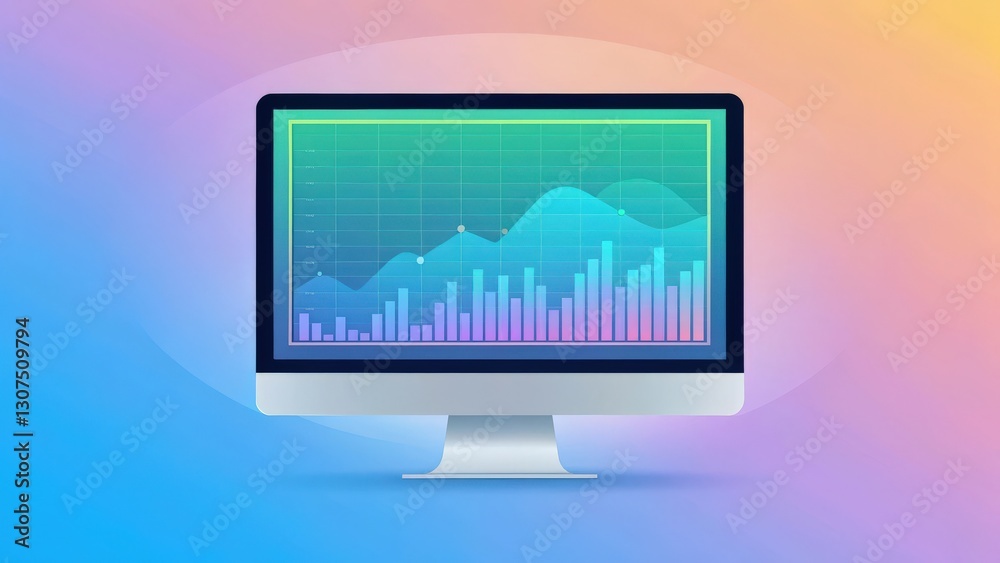 an animated business graph displayed on a modern computer screen against a gradient background an animated business graph displayed on a modern computer screen against a gradient background