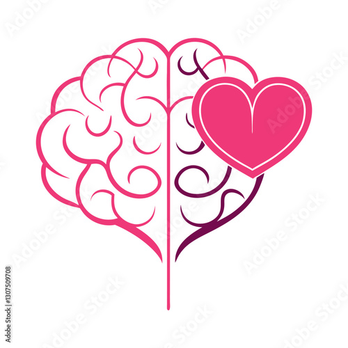        Psychology logo that includes brain and heart vector illustration.
