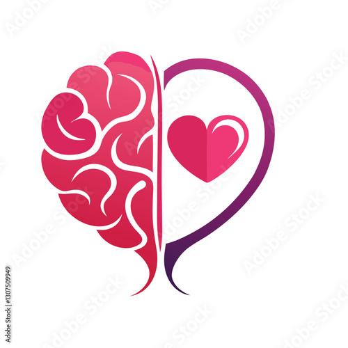        Psychology logo that includes brain and heart vector illustration.
