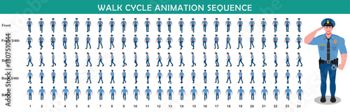 Police walk cycle animation sequence, Frame by frame animation of police officer walk.
