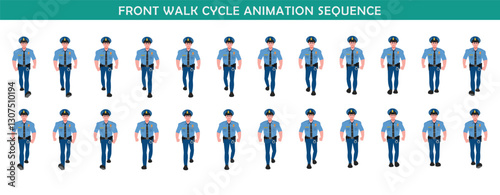 Police walk cycle animation sequence, Frame by frame animation of police officer walk.