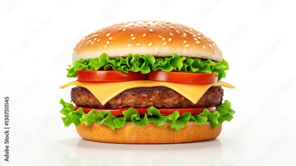 a mouthwatering cheeseburger with a juicy beef patty, melted cheese, fresh tomato slices, and crisp lettuce, all piled high on a toasted sesame seed bun a mouthwatering cheeseburger with a juicy beef patty, melted cheese, fresh tomato slices, and crisp lettuce, all piled high on a toasted sesame seed bun